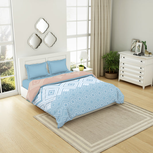 Geometric Dream Blue - Light Blue 100% Cotton Shell Double Quilt / AC Comforter - Geospace By Spaces