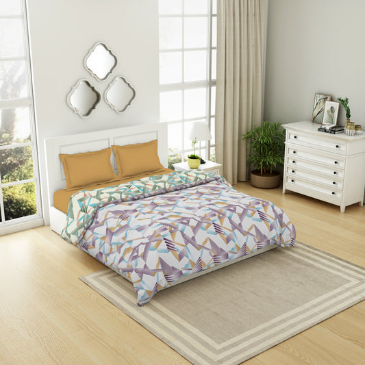 Geometric Blanc De Blanc - White 100% Cotton Shell Double Quilt / AC Comforter - Geospace By Spaces