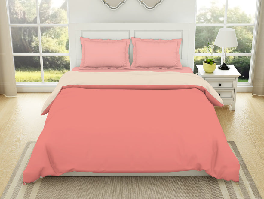 Solid Coral / Beige - Coral 100% Cotton Shell Double Quilt / AC Comforter - Everyday Essentials By Spaces