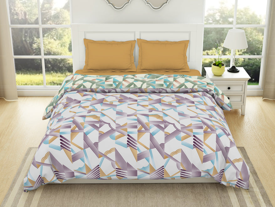 Geometric Blanc De Blanc - White 100% Cotton Shell Double Quilt / AC Comforter - Geospace By Spaces