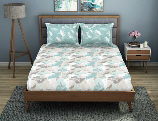 Eggshell Blue Polycotton Double Bedsheet - Jubilance By Welspun