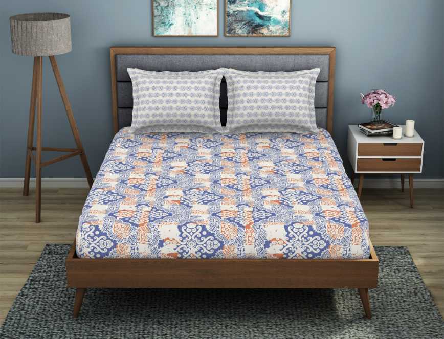 Bleached Denim Polycotton Double Bedsheet - Jubilance By Welspun