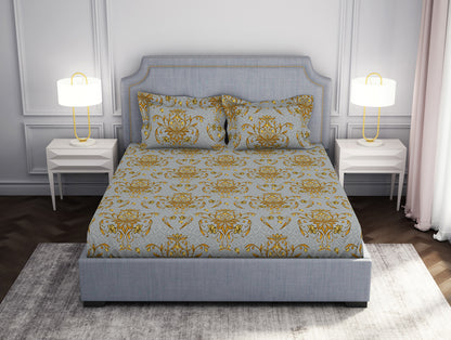 Floral Glacier Grey - Grey Microfiber Double Bedsheet - Adore By Welspun