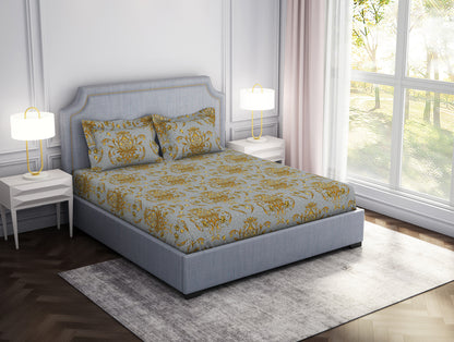 Floral Glacier Grey - Grey Microfiber Double Bedsheet - Adore By Welspun