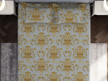 Floral Glacier Grey - Grey Microfiber Double Bedsheet - Adore By Welspun