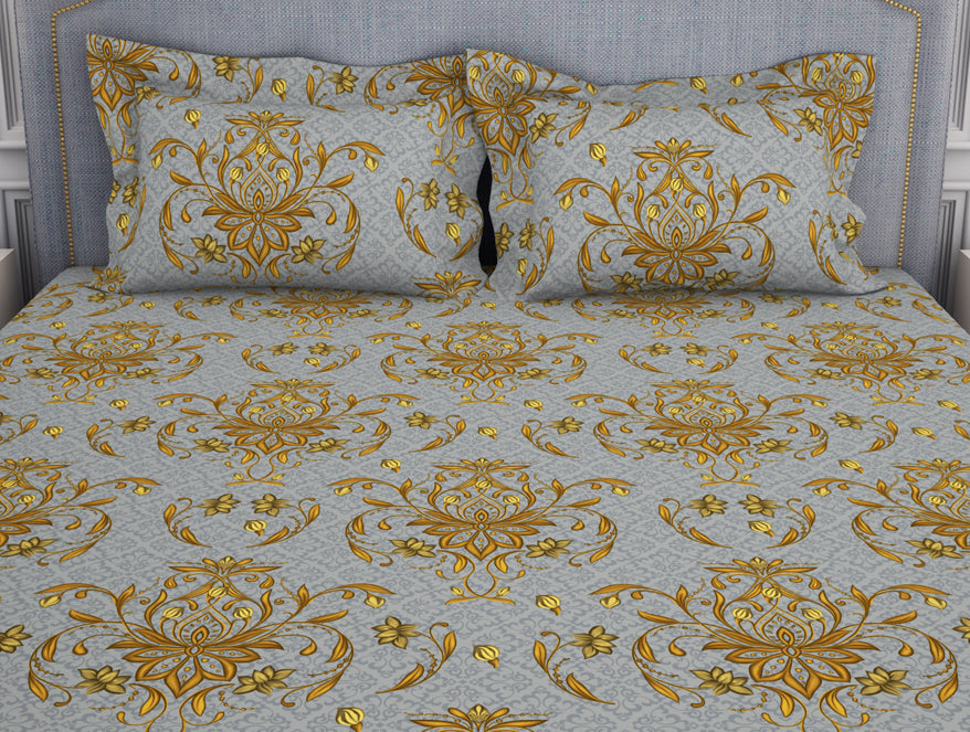 Floral Glacier Grey - Grey Microfiber Double Bedsheet - Adore By Welspun