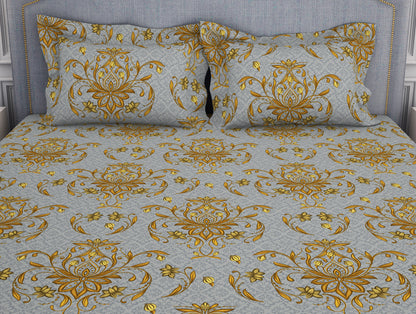 Floral Glacier Grey - Grey Microfiber Double Bedsheet - Adore By Welspun