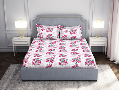 Floral Lucent White - White Microfiber Double Bedsheet - Adore By Welspun