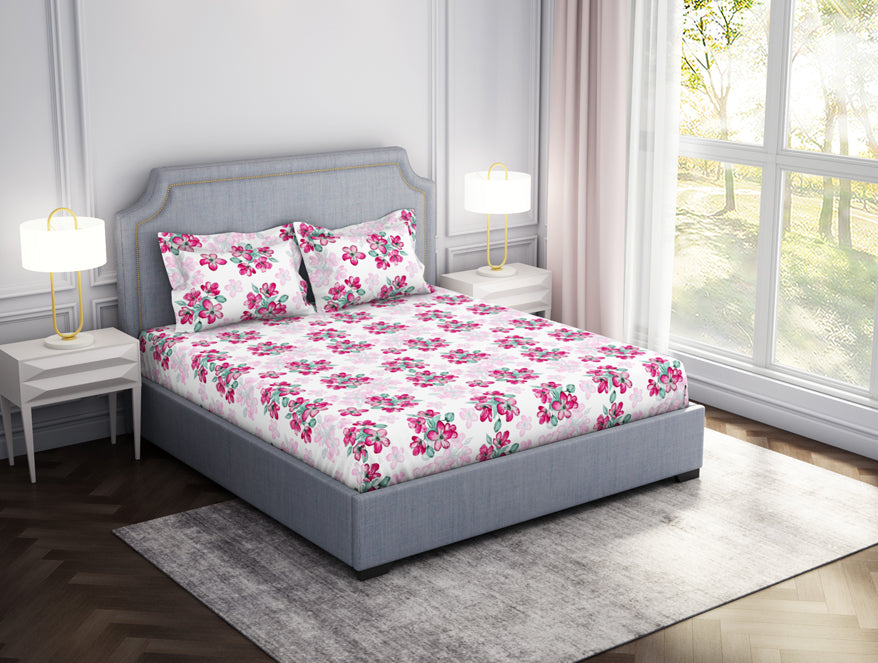 Floral Lucent White - White Microfiber Double Bedsheet - Adore By Welspun