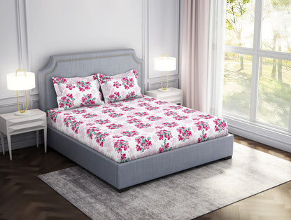 Floral Lucent White - White Microfiber Double Bedsheet - Adore By Welspun