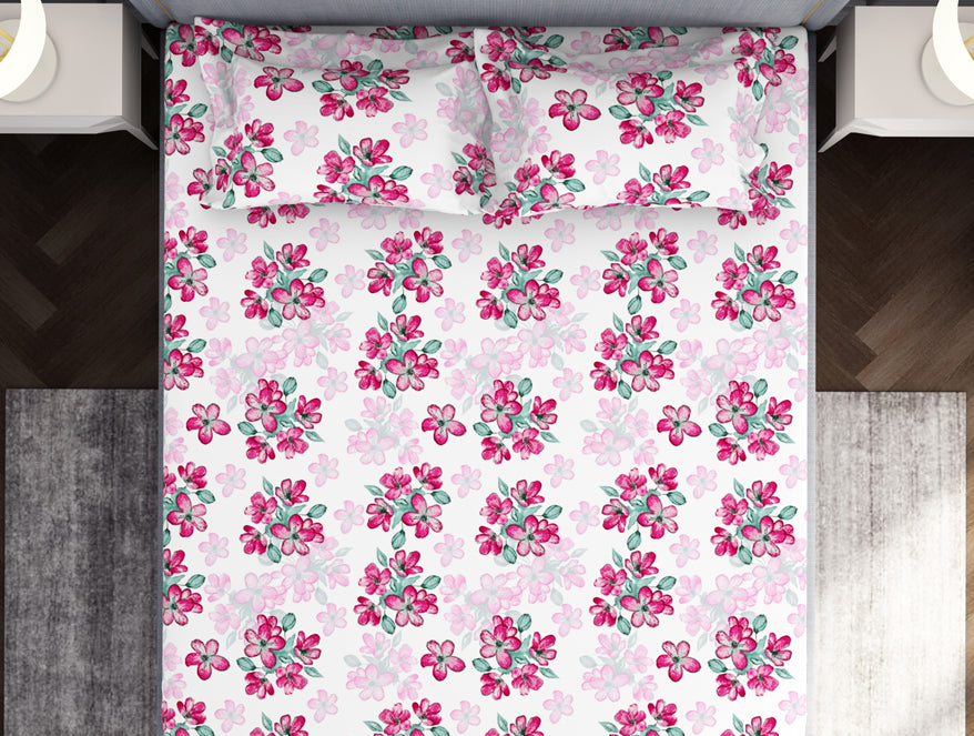 Floral Lucent White - White Microfiber Double Bedsheet - Adore By Welspun