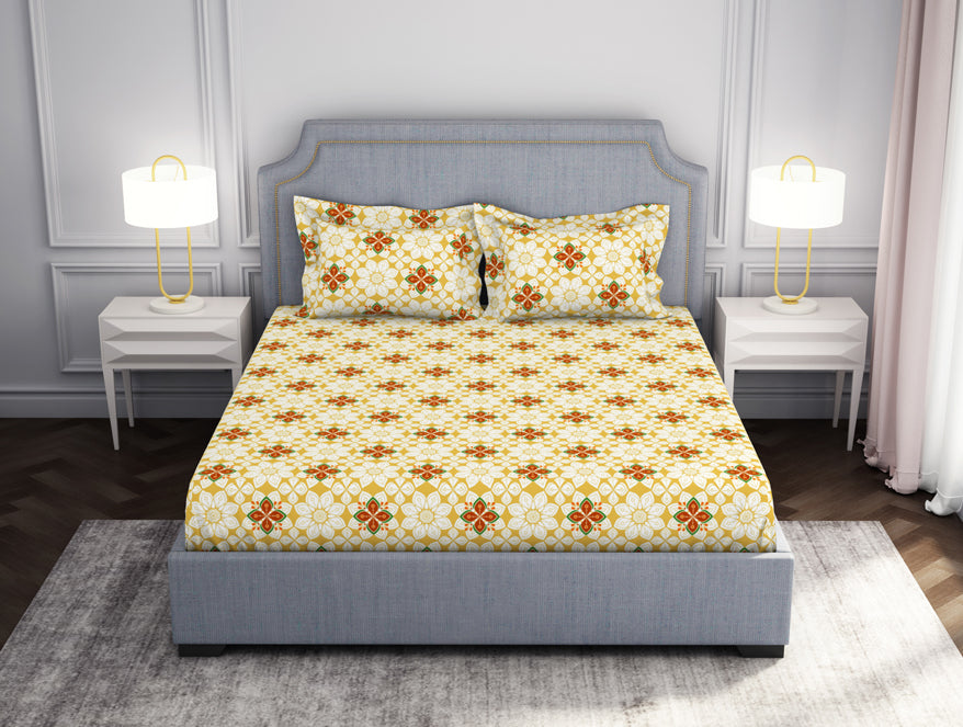 Floral Super Lemon - Yellow Microfibre Double Bedsheet - Adore By Welspun