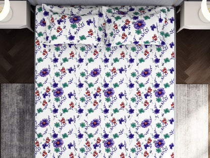 Floral Blanc De Blanc - White Microfiber Double Bedsheet - Adore By Welspun