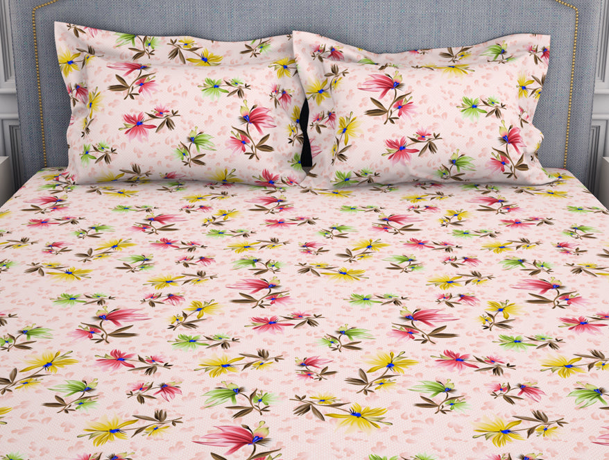 Floral Pearl - Beige Microfiber Double Bedsheet - Adore By Welspun