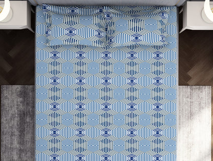 Geometric High Tide - Dark Blue Microfiber Double Bedsheet - Adore By Welspun