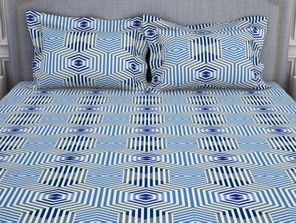 Geometric High Tide - Dark Blue Microfiber Double Bedsheet - Adore By Welspun