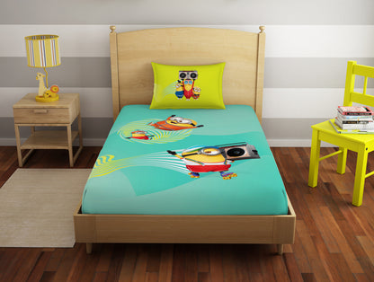 Character Aqua Sky - Light Green 100% Cotton Single Bedsheet - Universal Waves Quince Minions By Spaces