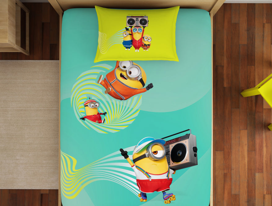 Character Aqua Sky - Light Green 100% Cotton Single Bedsheet - Universal Waves Quince Minions By Spaces