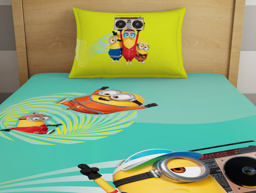 Character Aqua Sky - Light Green 100% Cotton Single Bedsheet - Universal Waves Quince Minions By Spaces