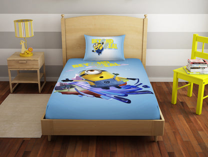 Character Ice Blue - Light Blue 100% Cotton Single Bedsheet - Virtual Nature Minions By Spaces