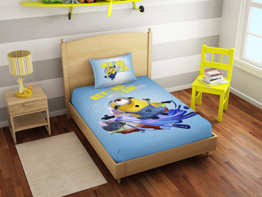 Character Ice Blue - Light Blue 100% Cotton Single Bedsheet - Virtual Nature Minions By Spaces