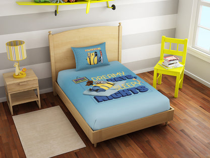 Character Ice Blue - Light Blue 100% Cotton Single Bedsheet - Universal Lazy Days Minions By Spaces