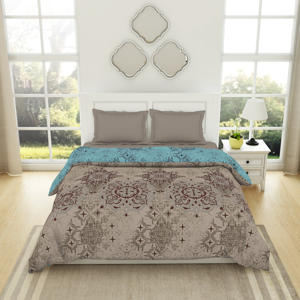 Floral White Alyssum - Cream 100% Cotton Shell Double Quilt / AC Comforter - Patterna By Spaces