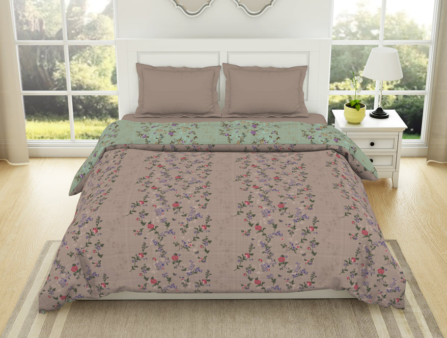 Floral Mauve Morn - Violet 100% Cotton Shell Double Quilt / AC Comforter - Lattice By Spaces