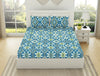 Geometric Vivid Blue - Blue 100% Cotton King Size Bedsheet - Ikkat By Spaces