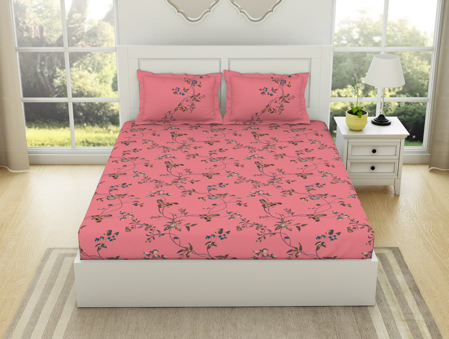 Floral Crystal Rose - Blush 100% Cotton King Size Bedsheet - Lattice By Spaces