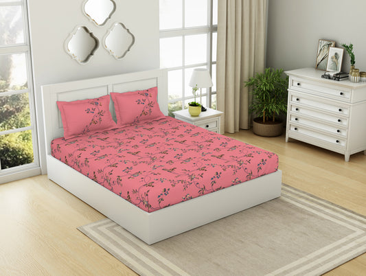 Floral Crystal Rose - Blush 100% Cotton King Size Bedsheet - Lattice By Spaces