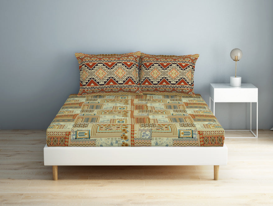 Geometric Glass Green - Light Yellow 100% Cotton Double Bedsheet - Aurum By Spaces