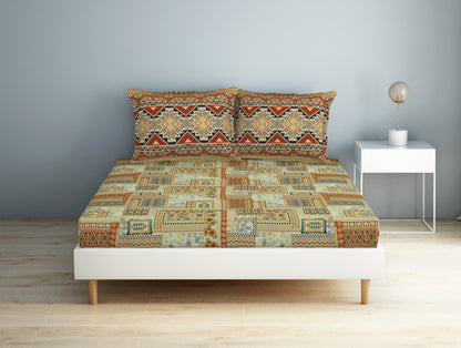 Geometric Glass Green - Light Yellow 100% Cotton Double Bedsheet - Aurum By Spaces