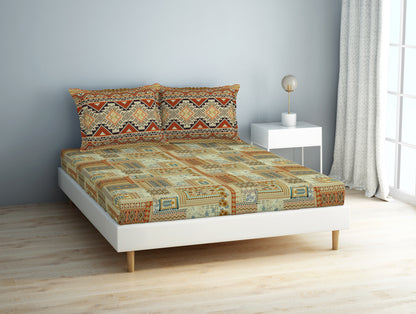 Geometric Glass Green - Light Yellow 100% Cotton Double Bedsheet - Aurum By Spaces