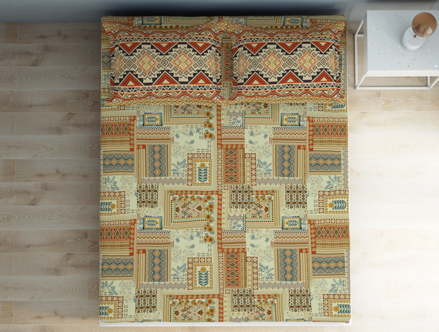 Geometric Glass Green - Light Yellow 100% Cotton Double Bedsheet - Aurum By Spaces