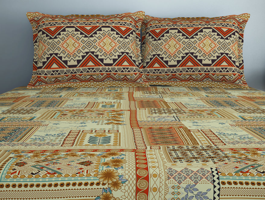 Geometric Glass Green - Light Yellow 100% Cotton Double Bedsheet - Aurum By Spaces