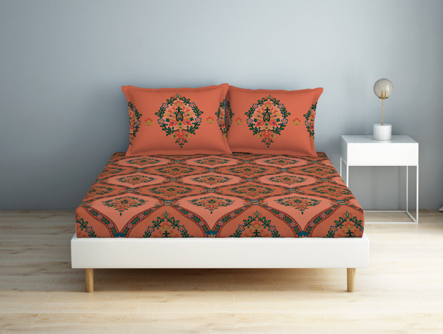 Floral Shrimp - Dark Blush 100% Cotton Double Bedsheet - Aurum By Spaces