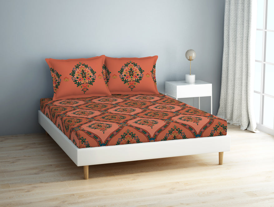 Floral Shrimp - Dark Blush 100% Cotton Double Bedsheet - Aurum By Spaces