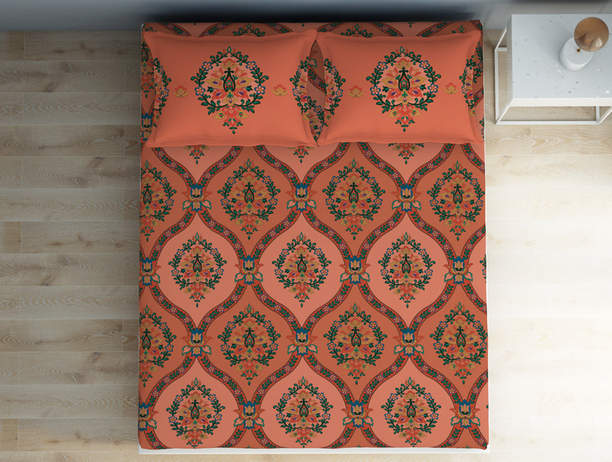 Floral Shrimp - Dark Blush 100% Cotton Double Bedsheet - Aurum By Spaces