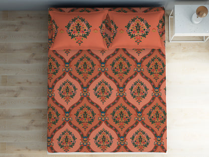 Floral Shrimp - Dark Blush 100% Cotton Double Bedsheet - Aurum By Spaces
