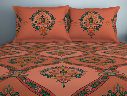 Floral Shrimp - Dark Blush 100% Cotton Double Bedsheet - Aurum By Spaces