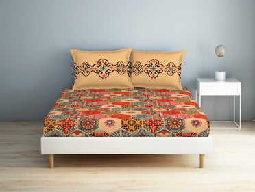 Geometric Creampuff - Light Orange 100% Cotton Double Bedsheet - Aurum By Spaces