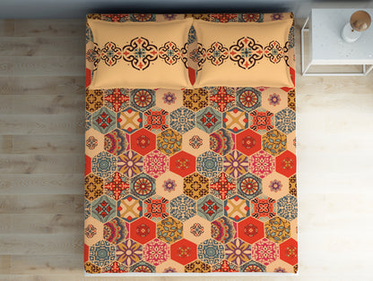 Geometric Creampuff - Light Orange 100% Cotton Double Bedsheet - Aurum By Spaces