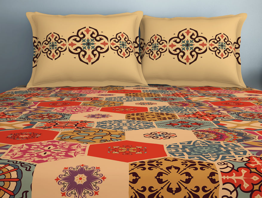 Geometric Creampuff - Light Orange 100% Cotton Double Bedsheet - Aurum By Spaces