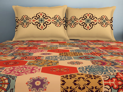 Geometric Creampuff - Light Orange 100% Cotton Double Bedsheet - Aurum By Spaces