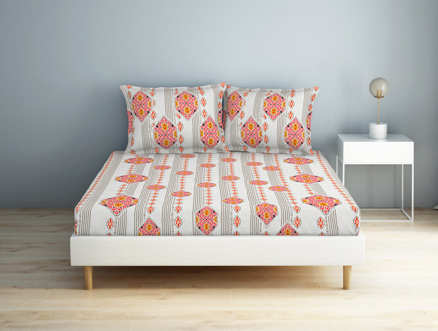 Floral Cloud Dancer - White 100% Cotton Double Bedsheet - Aurum By Spaces