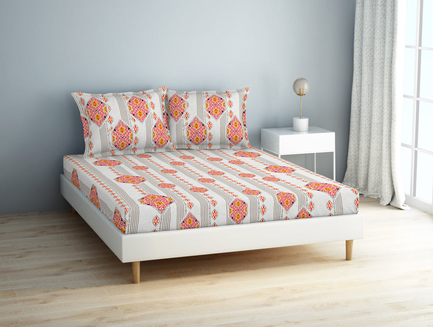 Floral Cloud Dancer - White 100% Cotton Double Bedsheet - Aurum By Spaces
