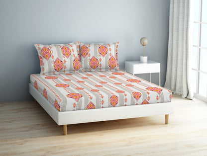 Floral Cloud Dancer - White 100% Cotton Double Bedsheet - Aurum By Spaces
