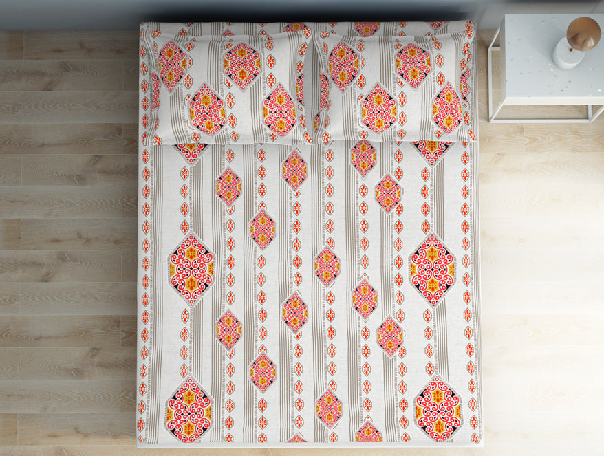 Floral Cloud Dancer - White 100% Cotton Double Bedsheet - Aurum By Spaces