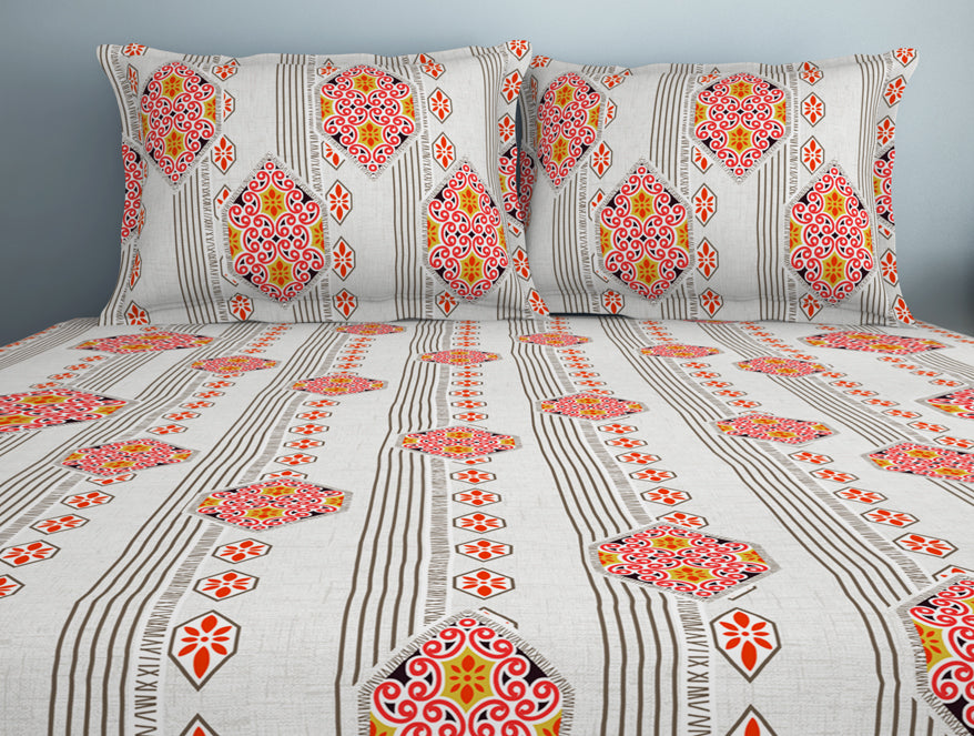 Floral Cloud Dancer - White 100% Cotton Double Bedsheet - Aurum By Spaces